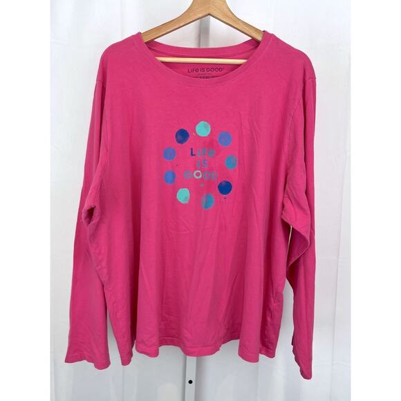 LIFE IS GOOD Crusher Tee Long Sleeve Crew Top Shirt Circle Print Pink 3XL XXXL - Picture 1 of 10
